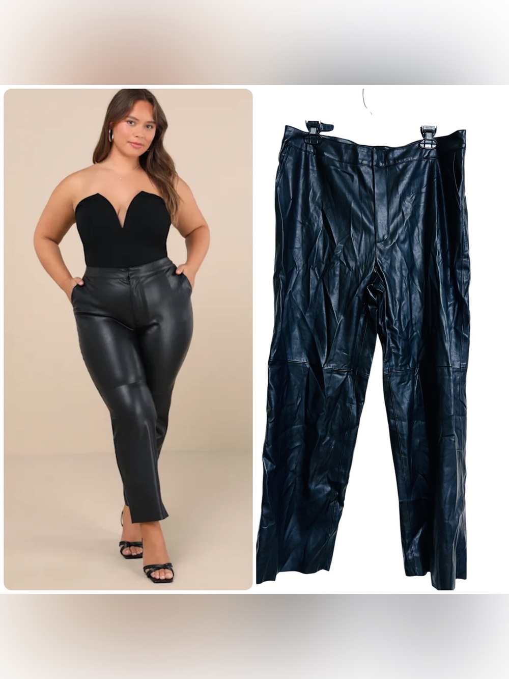 New Lulus Plus Size Vegan Leather Straight Leg Pants Black XXL